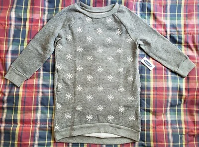 NEW little girls OLDNAVY grey snowflake sweatshirt dress with pockets size XS(5) - Image 1 of 4
