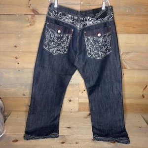Vintage Ablanche Y2K Jeans Black Embroidered Baggy Cyber Goth Wide Men's 36x31 - Picture 1 of 10