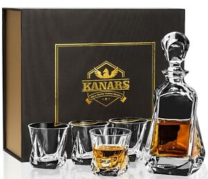 KANARS Whiskey Decanter Set Liquor Bottle with Crystal Glass for Scotch Bourbon