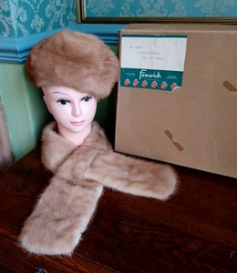 ORIGINAL 1960s DOLORES / FENWICK MINK FUR HAT & COLLAR SCARF STOLE & FENWICK BOX - Picture 1 of 14