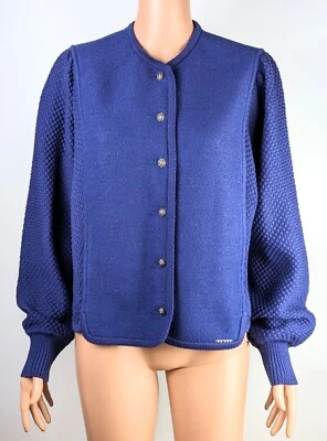 Cárdigan/suéter tejido 100 % lana merino púrpura Geiger para mujer talla L Foto 1 de 3