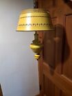 Vintage MCM Yellow Tole Metal Pendant Light Hanging Swag Lamp To Refinish