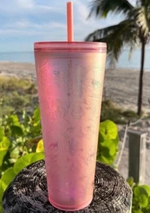 Starbucks hellrosa Spitze weicher Touch schillernder Glanz Becher kalte Tasse 24 Unzen neu mit Etikett - Bild 1 von 11