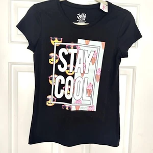 Neu mit Etikett Mädchen Justice Größe 14 schwarzes kurzärmliges Oberteil "Stay Cool" - Bild 1 von 4