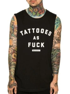 Nuevo de Hombre Inkaddict Tatuado Af Tanque Top Negro / Blanco SMALL-2XLARGE - Imagen 1 de 2