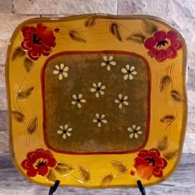 Floral green and yellow sering platter 11 X 11 Foto 1 de 3