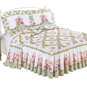 Columbine Floral Trellis Quilt Top Ruffle Border Bedspread - Picture 1 of 2