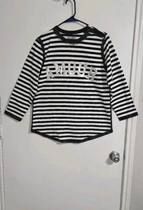 Zadig & Voltaire Woody Raye Foil T-Shirt Donna Grande Nero Bianco Righe Casual - Foto 1 di 13