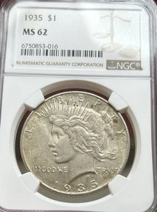 Dólar de plata Peace 1935 NGC MS62 $1 - Imagen 1 de 5