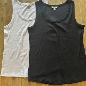 New 2 x M&S Ladies Cotton Rich Ribbed Slim Fit Vest Top Black & White Size 18 - Picture 1 of 4
