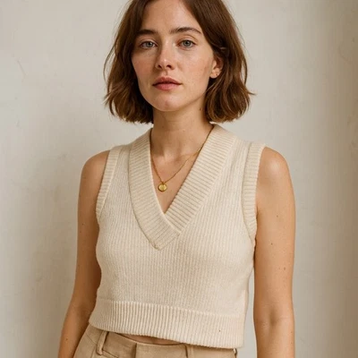 Vintage Christian Dior Sports Cream Knit V Neck Sleeveless Vest Sweater Medium - Image 1 of 4