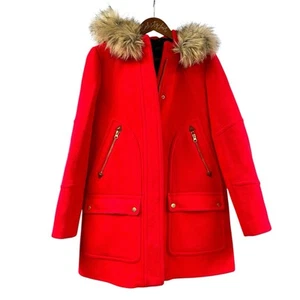 J Crew Chateau Parka Coat 8 Bright Red Italian Wool Stadium Cloth - Picture 1 of 12
