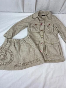 Imoga girls skirt shirt set size 6A 6 wool blend jacket top ruffled skirt tan - Picture 1 of 10