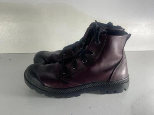 Palladium Women's Burgundy Faux Leather Lace Up Ankle Boots Shoes UK 4 EU 37 -B7 - Picture 1 of 8