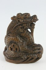 19th Century Japanese Netsuke BoxWood Hand Carved Dragon SIGNED 5cm