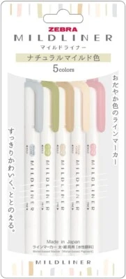 Zebra Mildliner WKT7-5C-NTC Iluminador, Natural Suave Conjunto de 5 Cores - Imagem 1 de 4