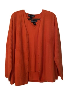 Susan Graver Damen 1X Strickjacke gerippt und Tank Set orange V-Ausschnitt Pullover - Bild 1 von 10