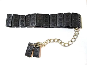 CINTURA VINTAGE DIVERTENTE PLASTICA NERA MADE IN HONG KONG METÀ SECOLO RETRÒ ANNI 70 - Foto 1 di 5