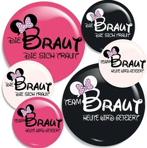 JGA Hochzeit Buttons 38mm/59mm Die Braut die sich traut Feiern Junggesellinnen - Bild 1 von 13