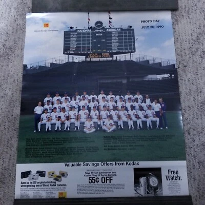 Vintage 1990 Chicago Cubs Poster Team Photo MLB Baseball Andre Dawson Sandberg - Image 1 of 4