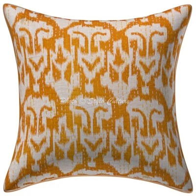 Pillow Cover Handcrafted Ikat Kantha Decor Car Sofa Cushion Case 16 x 16 in - Image 1 of 4