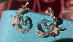 Vintage Sterling Silver Clip on Earring Rhinestone MCM New Old Stock - Picture 1 of 4