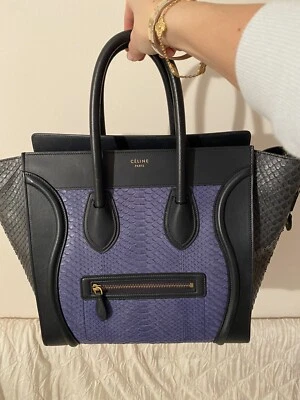 Rare!!!! Celine Navy/ Blue Python and Leather Mini Luggage Tote Bag - Image 1 of 4
