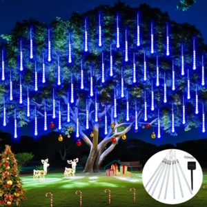 Luces 144 LED solares lluvia de meteoritos 8 Tubos De Arbol Navidad Jardin Decor - Picture 1 of 10