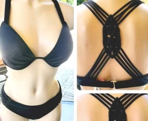 Victorias Secret Rare Vintage Bikini set 36D L pushup padded gorgeous Black - Picture 1 of 12