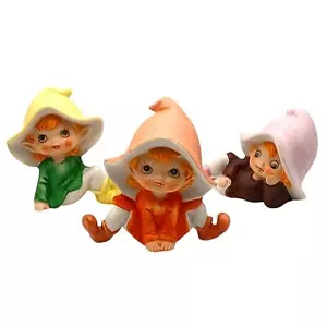 Vintage Homco Elfe Pixie Konvolut 3 Keramik Figuren #5213 orange, grün, gelb - Bild 1 von 13