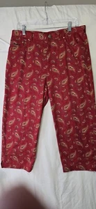 Lauren Jeans Co. Ralph Lauren Womens 14 Capri Pants Red Paisley Preppy Western - Picture 1 of 6