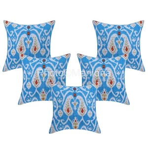 Sky blue Ikat Printed Cotton Cushion Cover Handmade Sofa Décor Pillow Case Cover - Picture 1 of 5