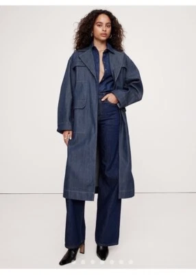 NWT Banana Republic Oversized Denim Trench Coat Jacket Small S Blue  - Image 1 of 4