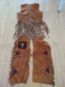 Vintage Halloween Cowboy Or Cowgirl Costume Vest And Chaps Leather - Picture 1 of 9