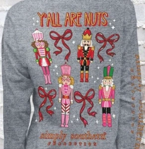 Simply Southern NEW Y'all Are Nuts Nutcracker Christmas long sleeve tee shirt YL - Picture 1 of 9
