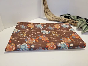 Aqua Terra Cotton Fabric by Connecting Threads for Sewing - Brown w Flowers - Picture 1 of 6