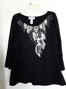 Cathy Daniels Damenpullover schwarz Pailletten Langarm Größe 1X - Bild 1 von 3