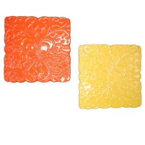 Frankoma 3TR Trivets set of 2 orange and yellow 6"x6" - Picture 1 of 6
