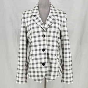 Cabi Jacket Womens 10 Light Gray Black Buffalo Plaid Stretch Lined Fitted Blazer - Picture 1 of 15