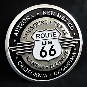 ROUTE 66 ART DECO *US MADE* Round Embossed Sign - Man Cave Garage Bar Wall Decor - Picture 1 of 8