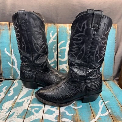 Botas de caubói vintage Larry Mahan Nocona Texas couro preto 7.5D LM3801 - Imagem 1 de 4