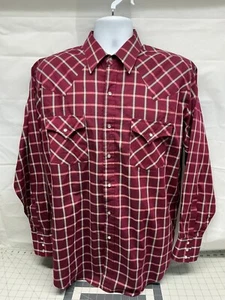 Plains Western Wear Mens Red Grid Plaid Snap Button Shirt Long Sleeve Size L - Picture 1 of 10