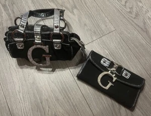 Guess Vintage Mini Black/Silver Crocodile Handbag with Matching Purse/Wallet - Picture 1 of 8