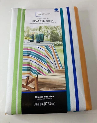 Mantel Mainstays 70" Redondo Vinilo PEVA Rayas Multicolores - Nuevo Foto 1 de 2