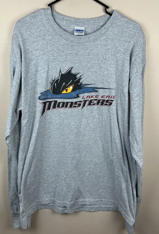 Vtg Lake Erie Monsters Longsleeve Tshirt Cleveland Hockey AHL  Gray Adult Lrg Cover