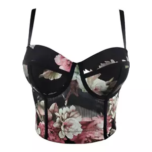 Women Floral Print Tank Bustier Bra Corset Crop Tops Spaghetti Straps Gothic - Picture 1 of 13