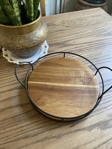 Hearth & Hand with Magnolia 10" Wooden Lazy Susan Acacia Round Tray with Handles - Picture 1 of 4
