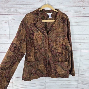 Susan Graver Women Brown Red Paisley Blazer Sz 1X Boho Artsy Career Office - Picture 1 of 9