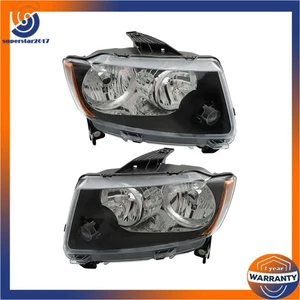 For 2011-2013 Jeep Grand Cherokee 11-17 Compass Halogen Headlights Black LH+RH - Picture 1 of 13