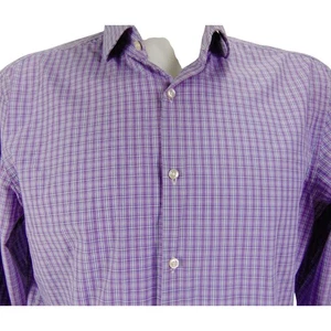 Hugo Boss HUGO Sharp Fit Men's Dress Shirt 17.5 34/35 Purple Plaid Long Sleeve - Picture 1 of 7